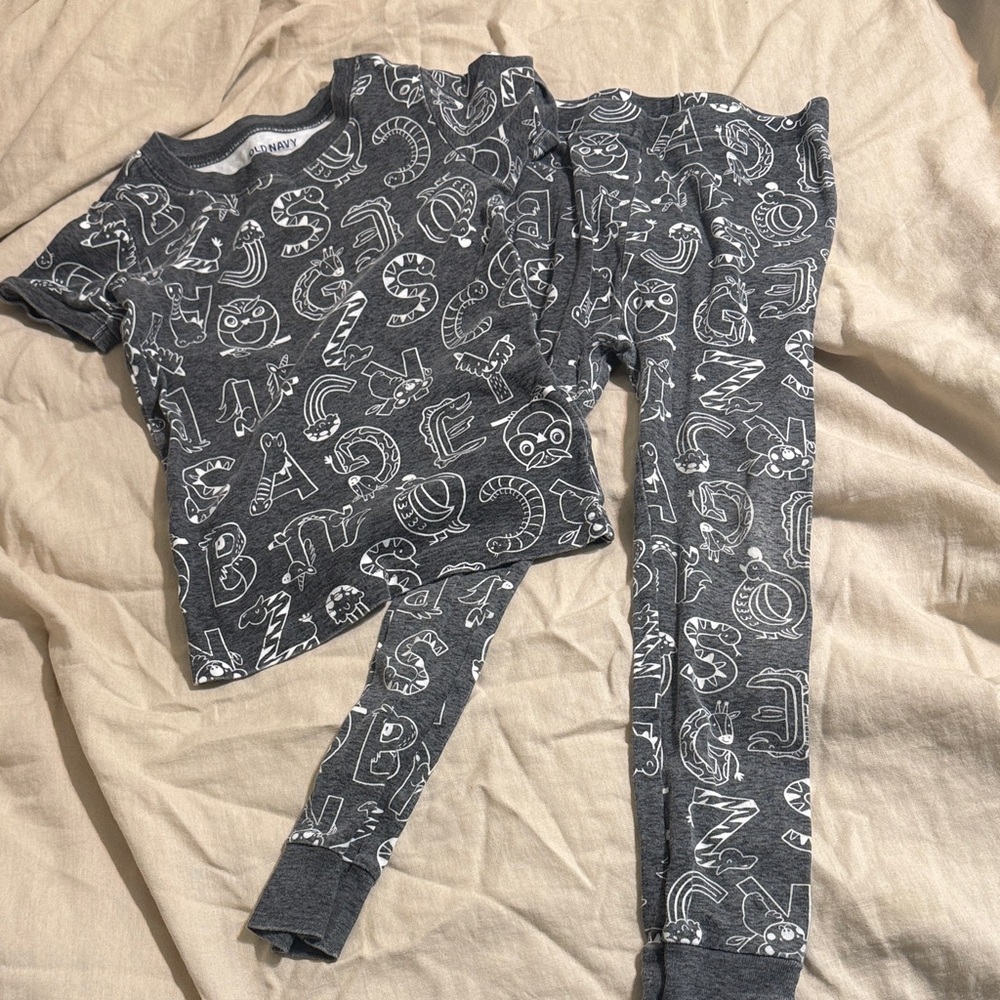 Gray Alphabet Print Kids Pajamas